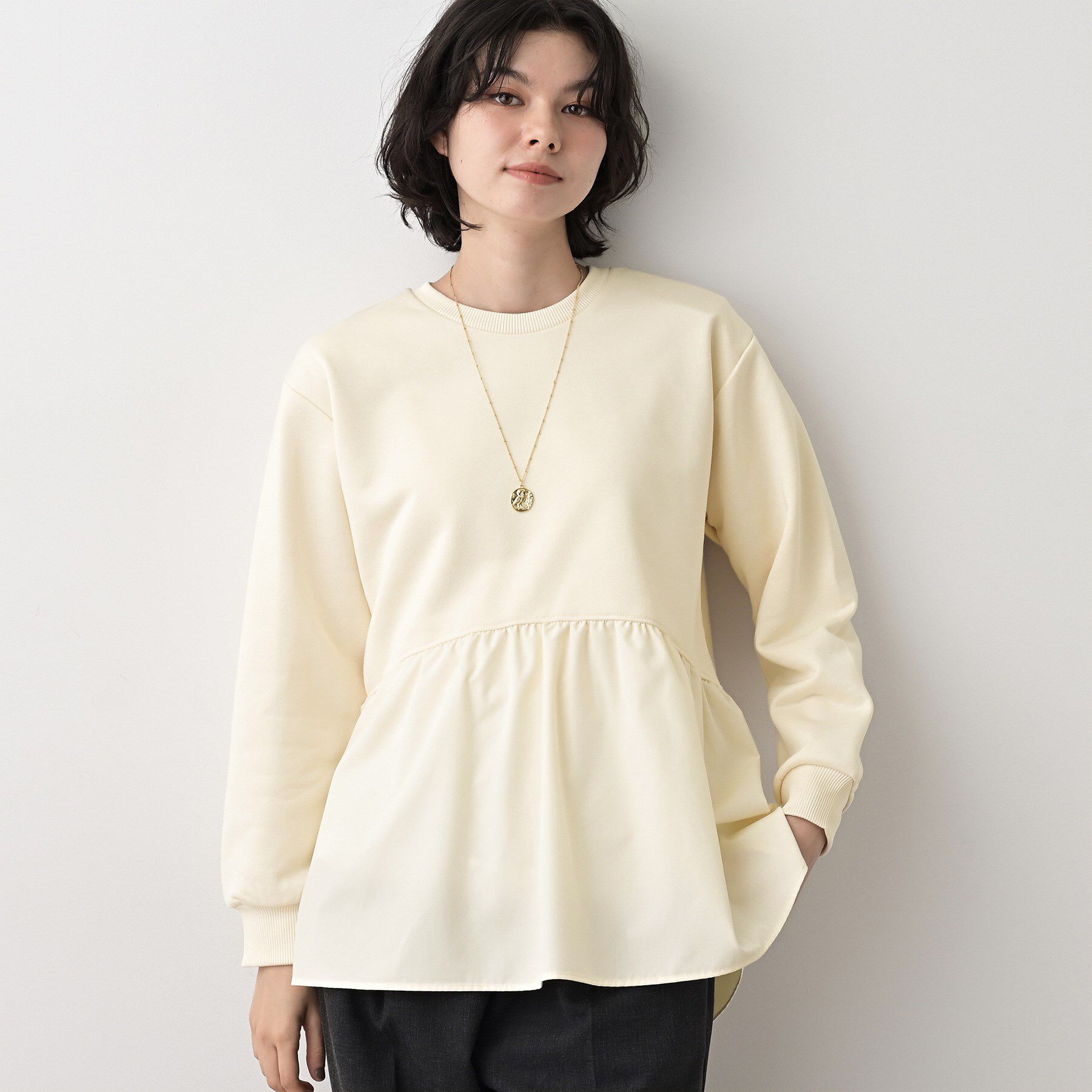 Dessin「【体型カバー/洗える】ペプラムスウェット」|Tシャツ・カットソー|アイボリー(004)