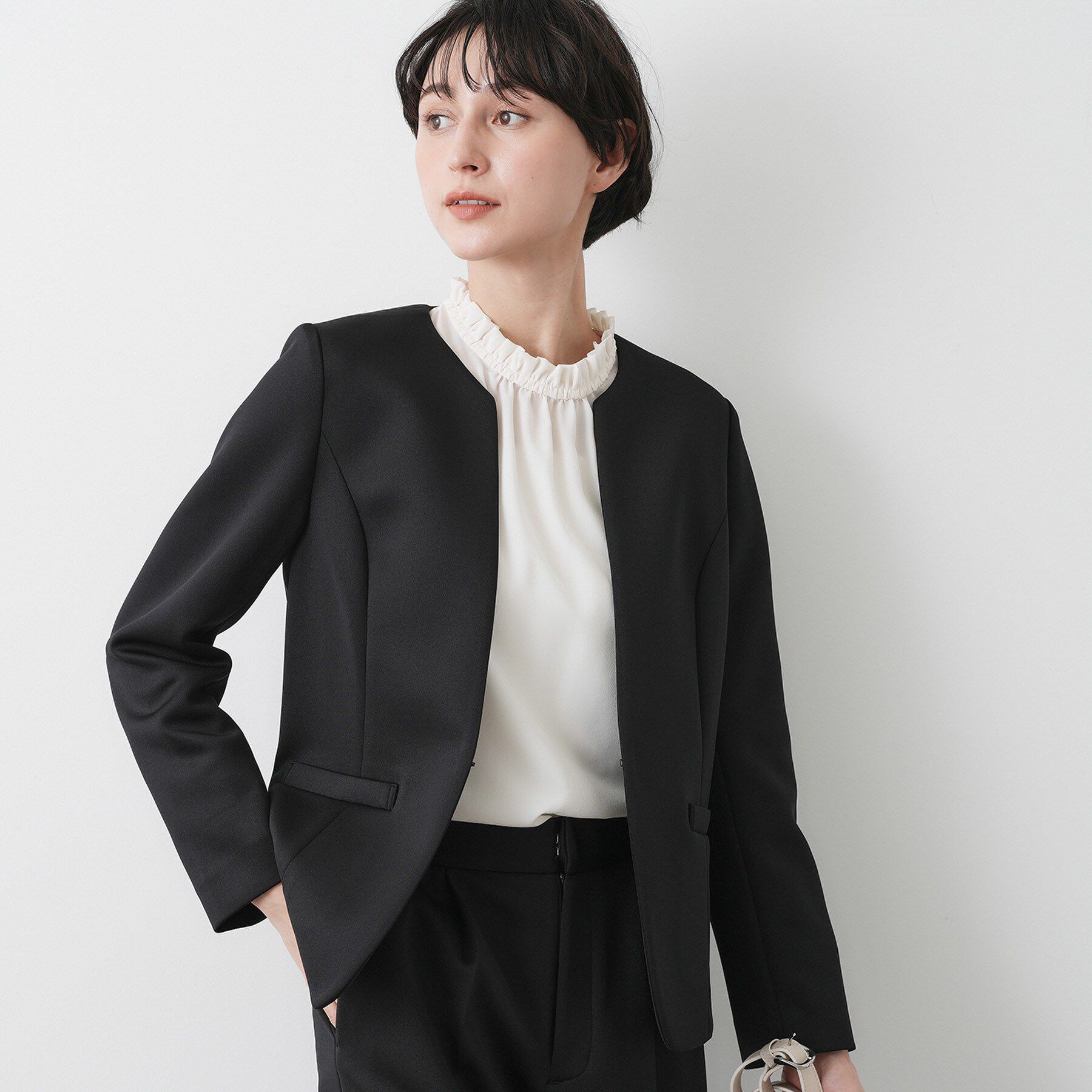 Dessin「【入卒/セレモニー/お仕事/セットアップ可能】ソフトボンディングジャケット」|ノーカラージャケット|ブラック(019)