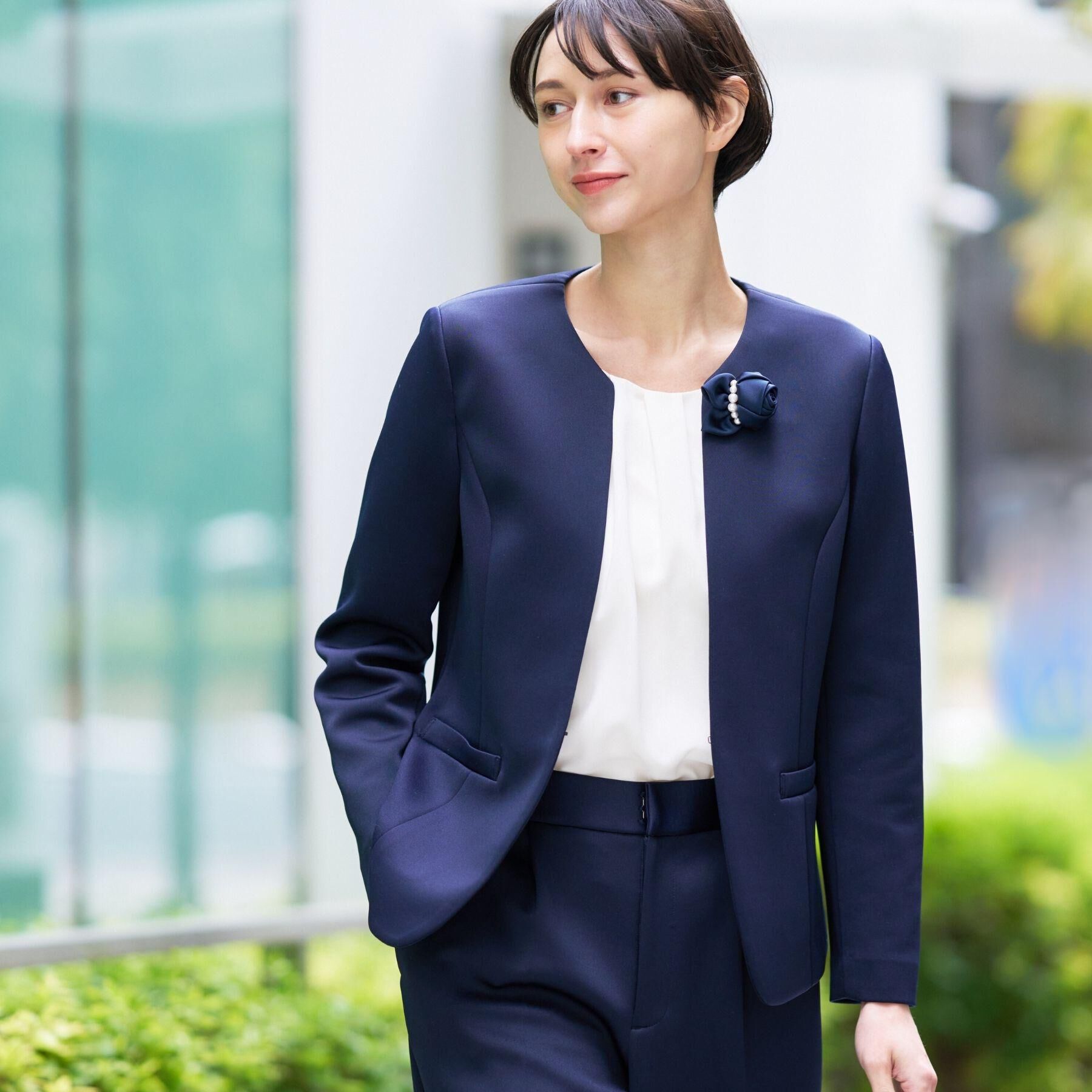 Dessin「【入卒/セレモニー/お仕事/セットアップ可能】ソフトボンディングジャケット」|ノーカラージャケット|ネイビー(094)