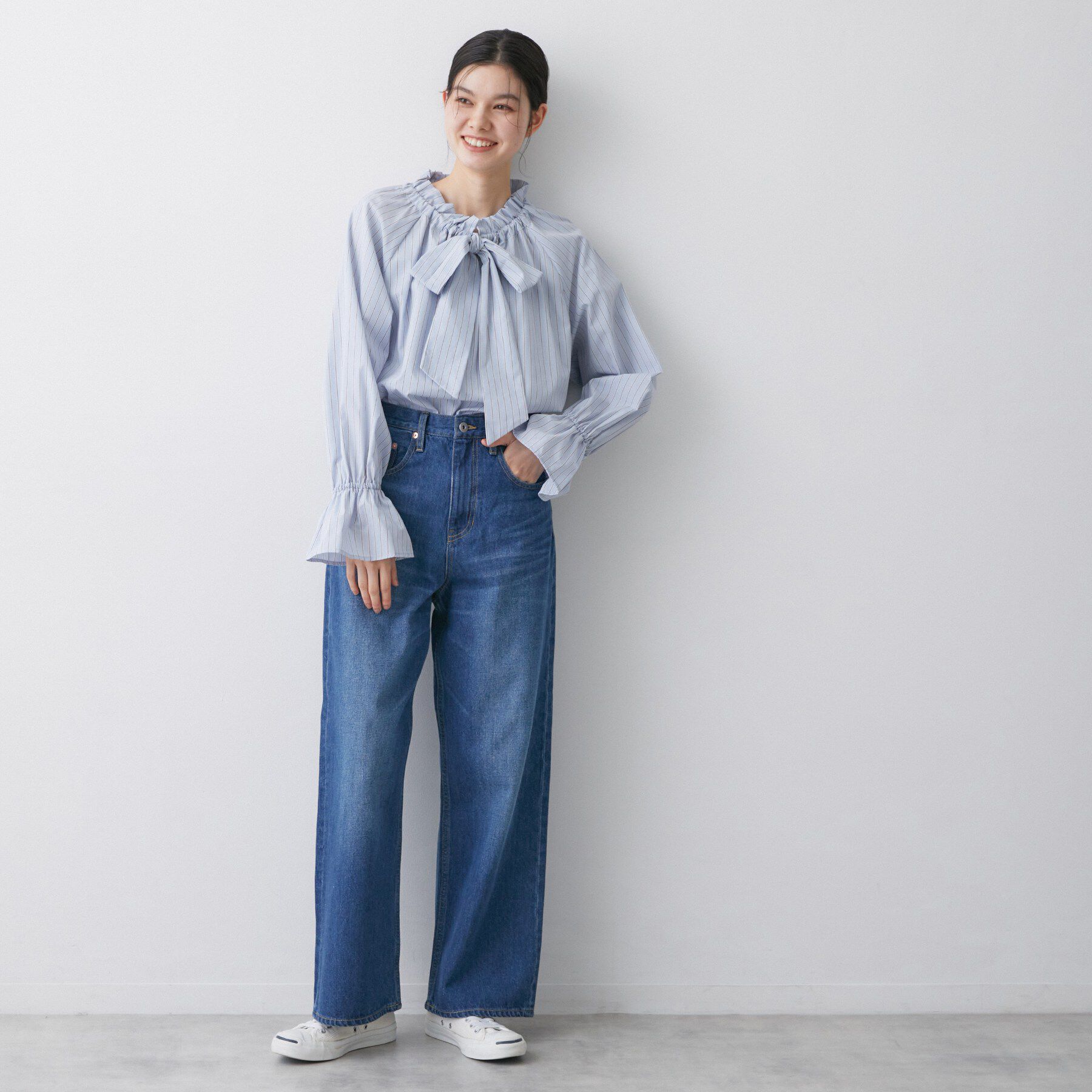 Dessin「【洗える】フリルボウタイストライプブラウス」|シャツ・ブラウス|