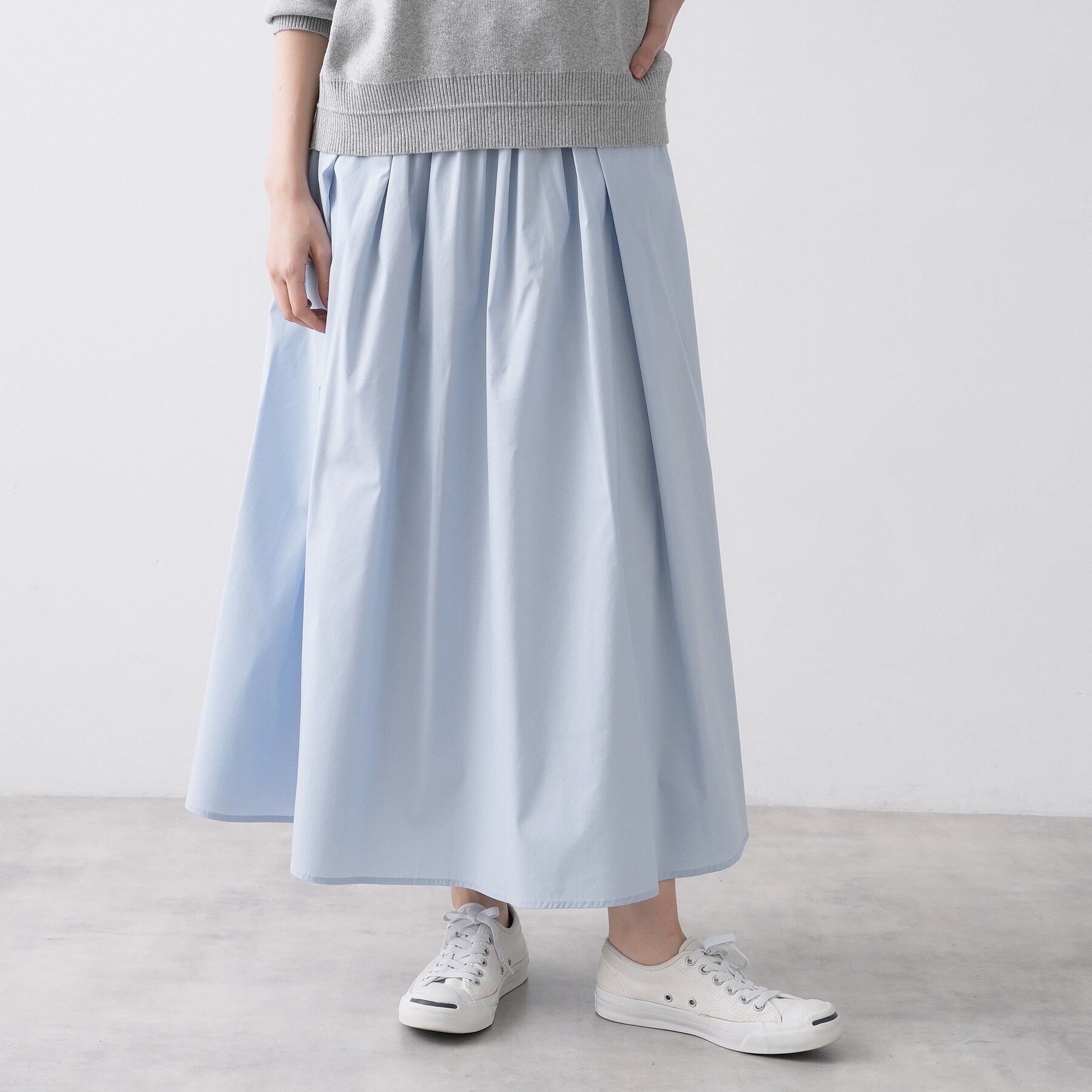 Dessin「【洗える】タックギャザーフレアスカート」|スカート|サックスブルー(09