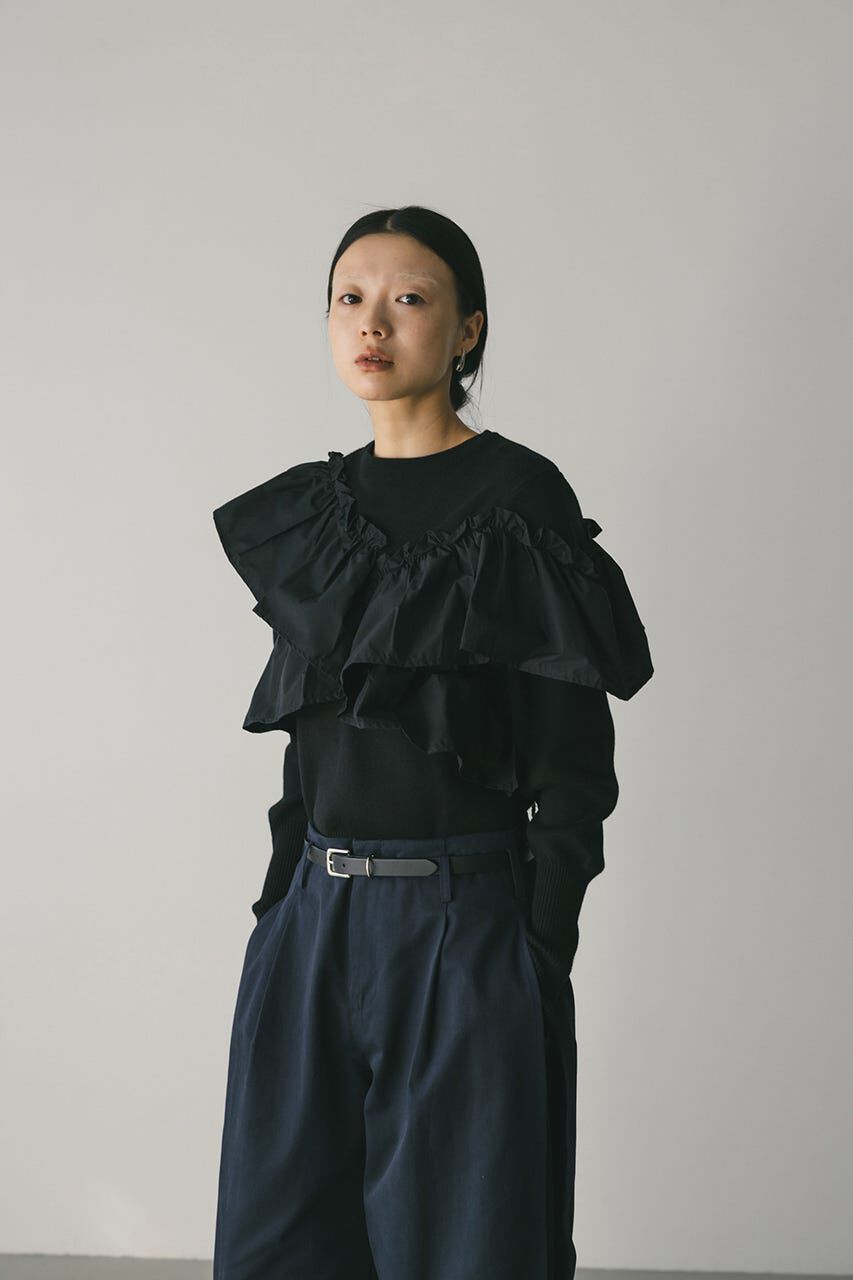 STYLEMIXER「アシンメトリーフリルニットトップ」|ニット・セーター|BLK