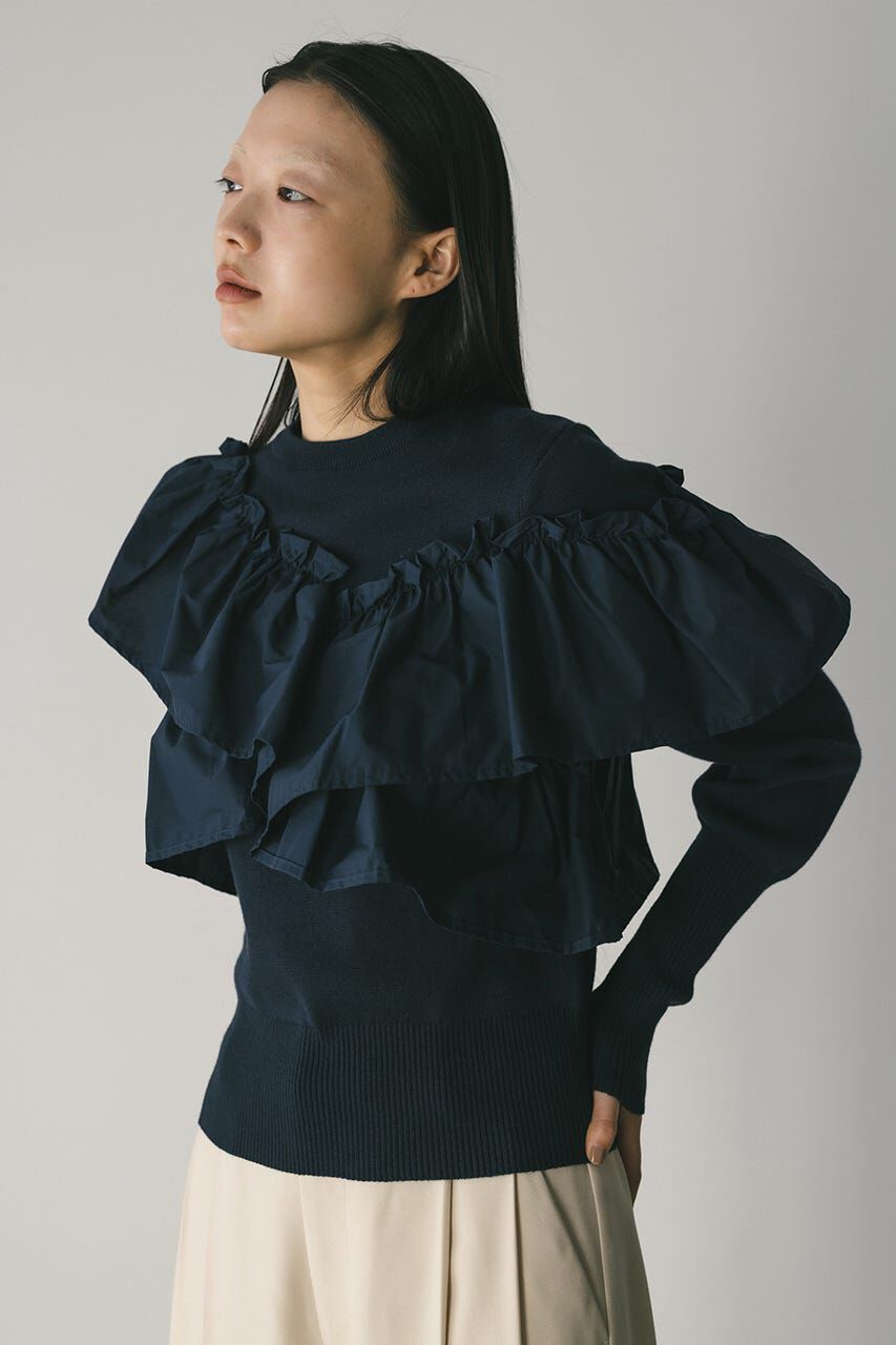 STYLEMIXER「アシンメトリーフリルニットトップ」|ニット・セーター|NVY