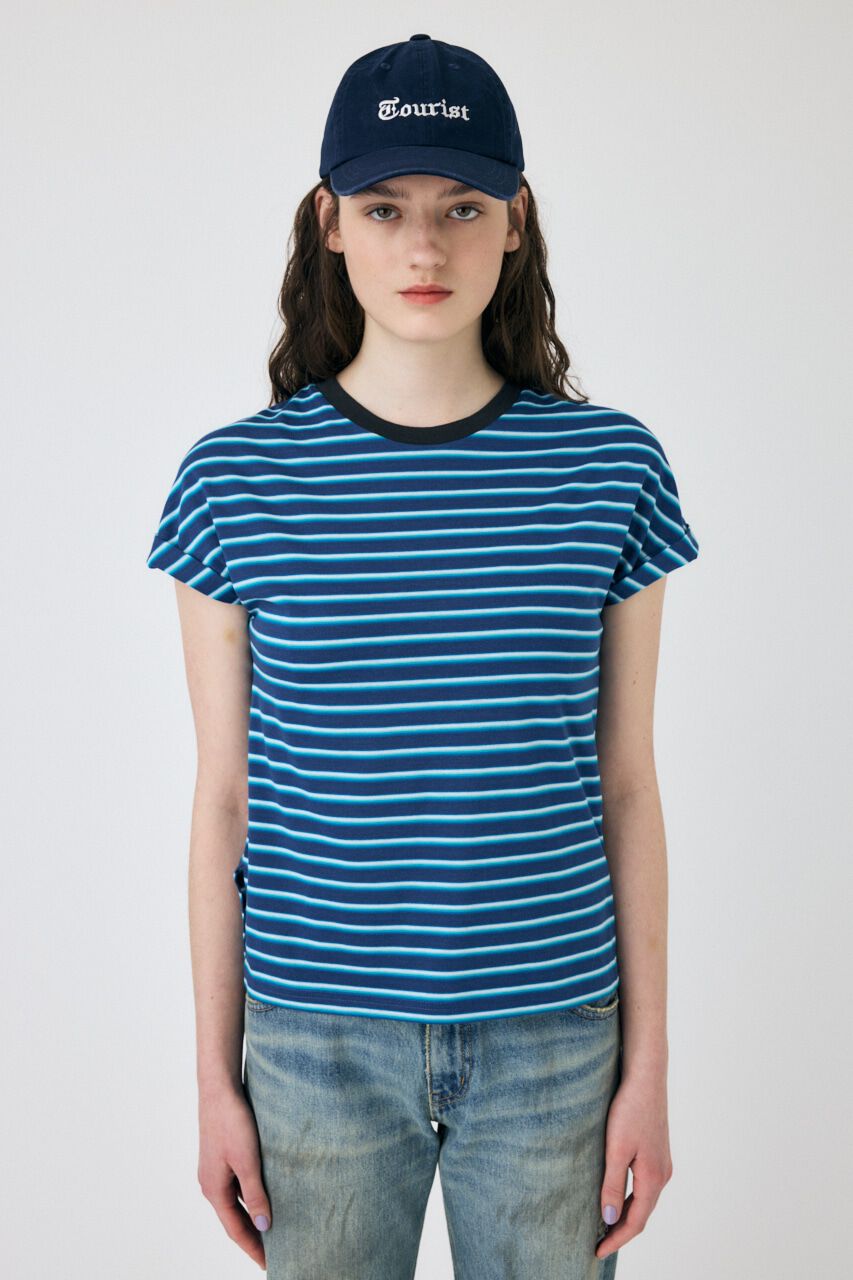 MOUSSY「ROLL SLEEVE マルチストライプ TEE」|Tシャツ・カットソー|