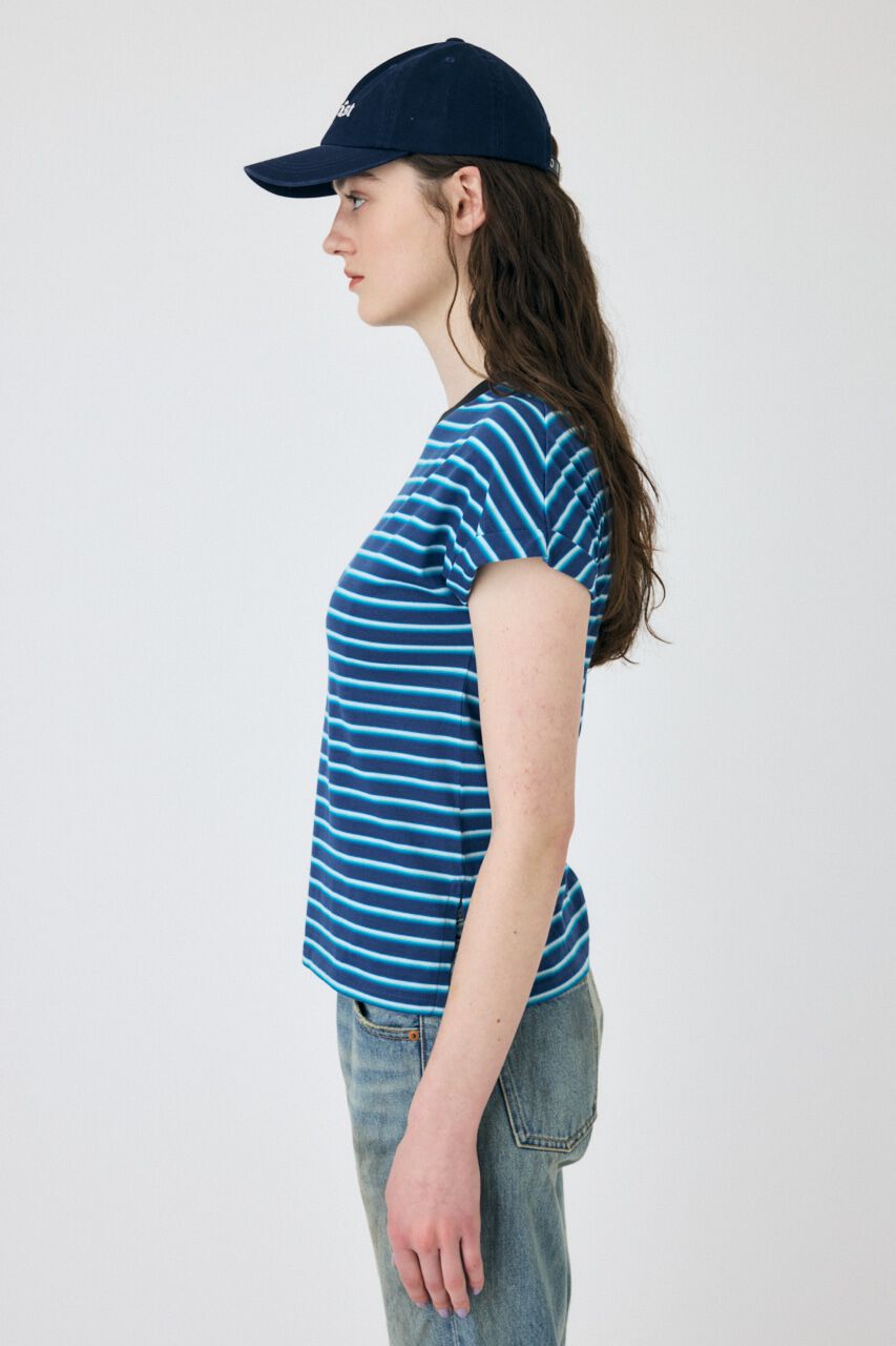 MOUSSY「ROLL SLEEVE マルチストライプ TEE」|Tシャツ・カットソー|