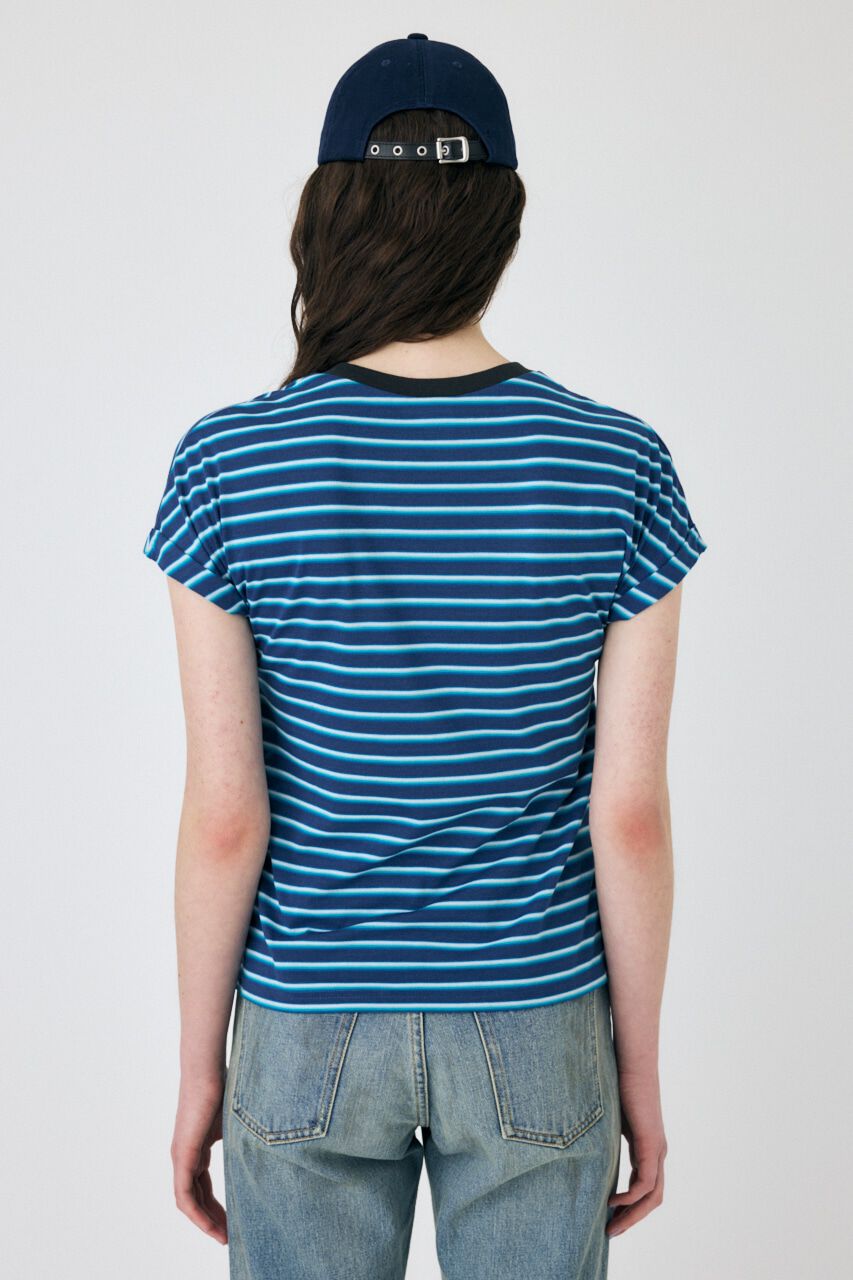 MOUSSY「ROLL SLEEVE マルチストライプ TEE」|Tシャツ・カットソー|