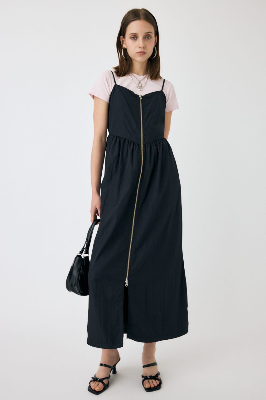 MOUSSY「FRONT ZIP NYLON キャミドレス」|ワンピース|BLK