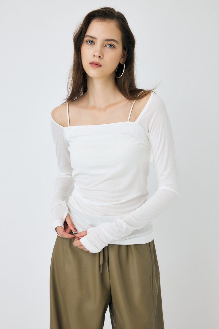 MOUSSY「SQUARE NECK GATHER トップス」|Tシャツ・カットソー|WHT