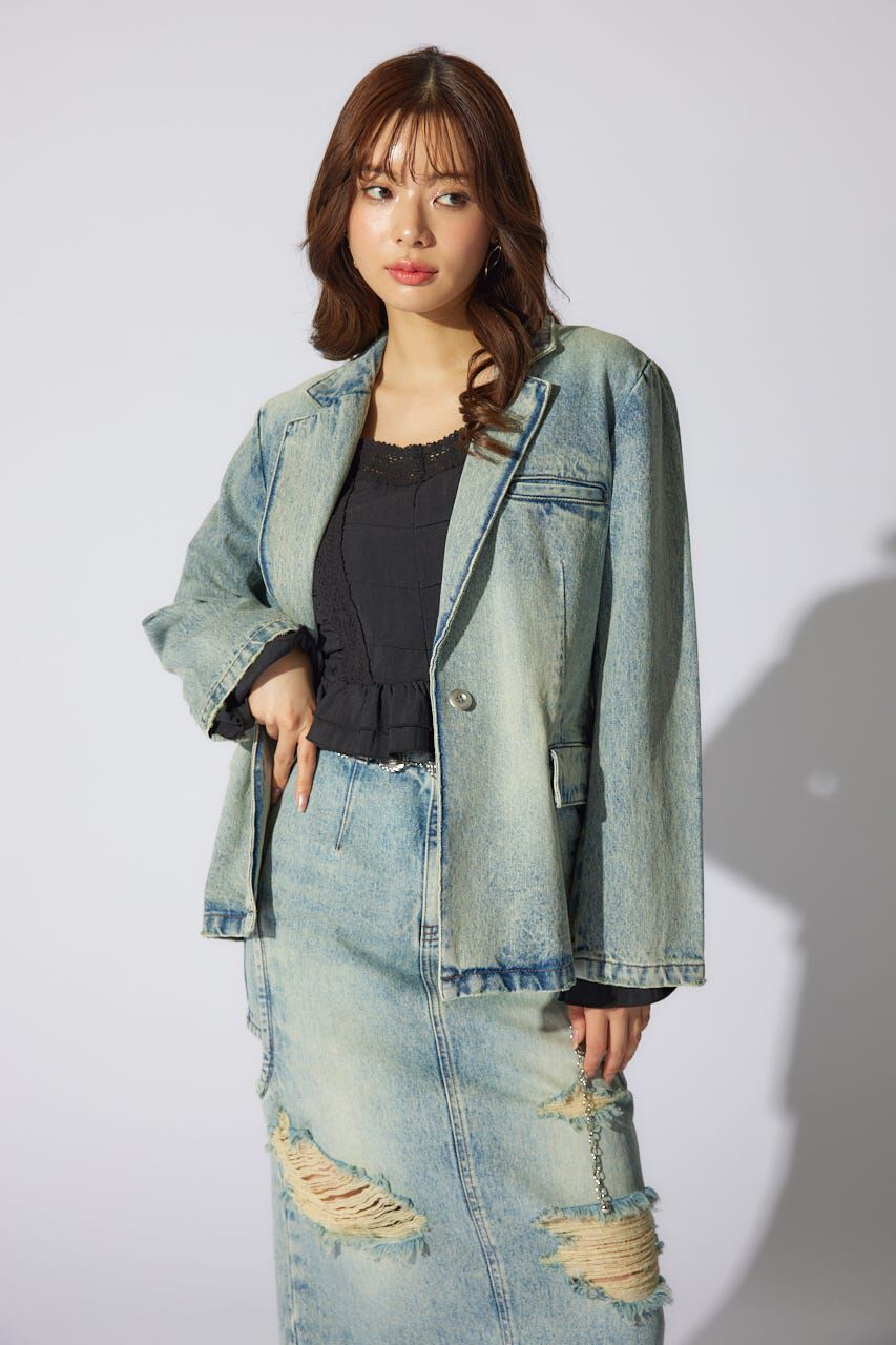 rienda「テーラーカラーデニムジャケット」|デニムジャケット|