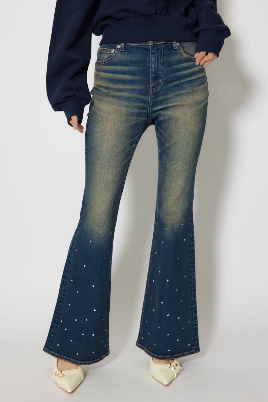 rienda「ビジュージャストウエストフレアデニムパンツ」|デニム|