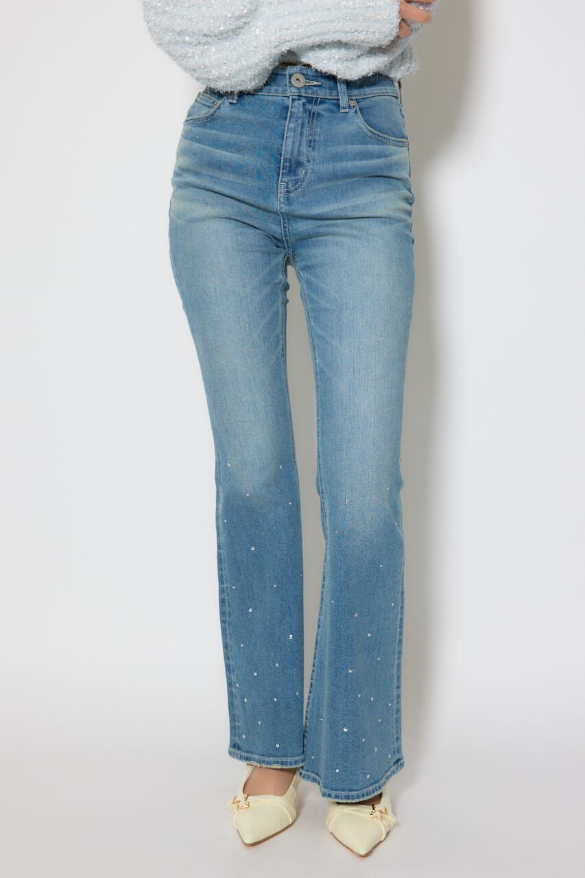 rienda「ビジュージャストウエストフレアデニムパンツ」|デニム|