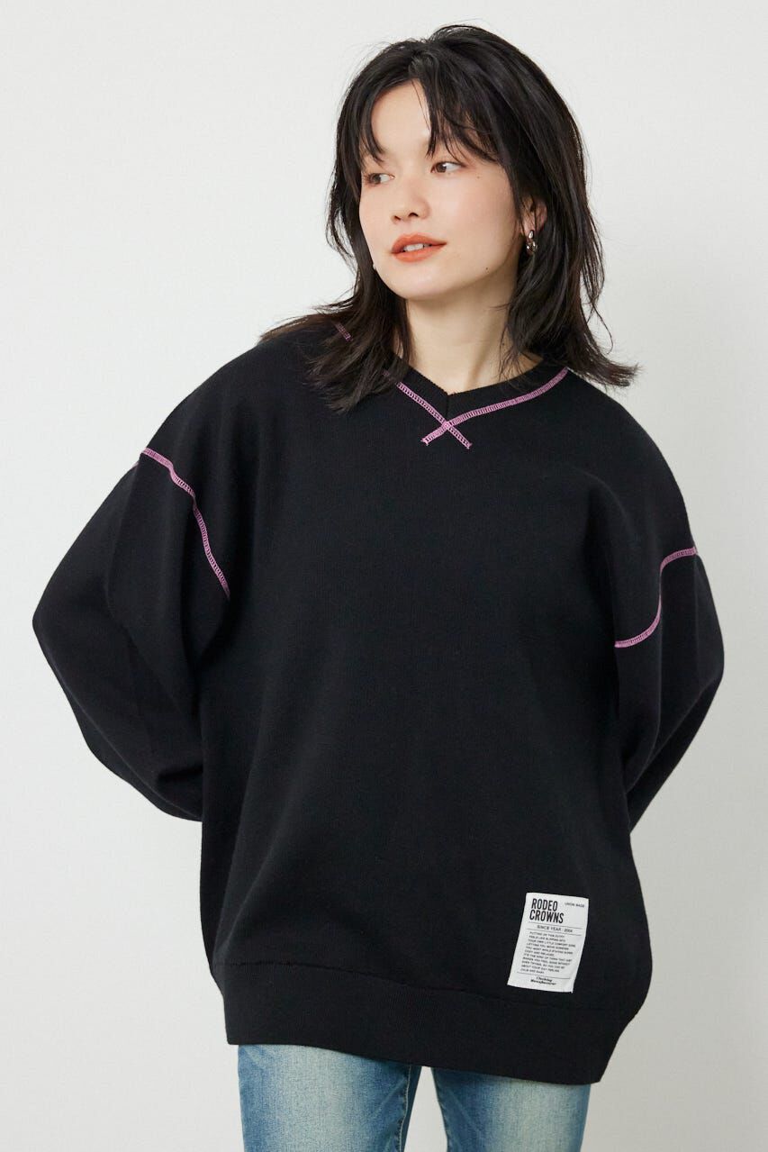 RODEO CROWNS「スウェットライク2wayネックニットトップス」|ニット・セーター|BLK