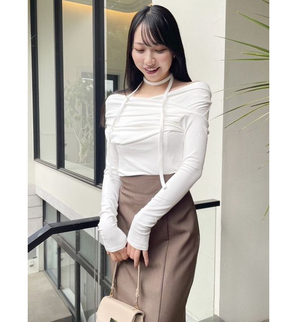 dazzlin「チョーカー付きオフショルドレープ長袖トップス」|Tシャツ・カットソー|