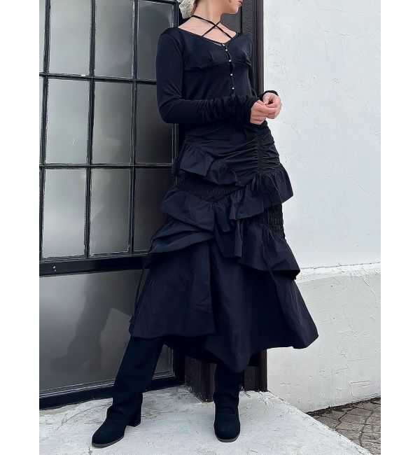 dazzlin「ランダムフリルギャザースカート」|スカート|ブラック
