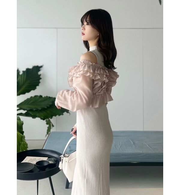 MERCURYDUO「異素材ドッキングラッフルニットワンピース」|ワンピース|