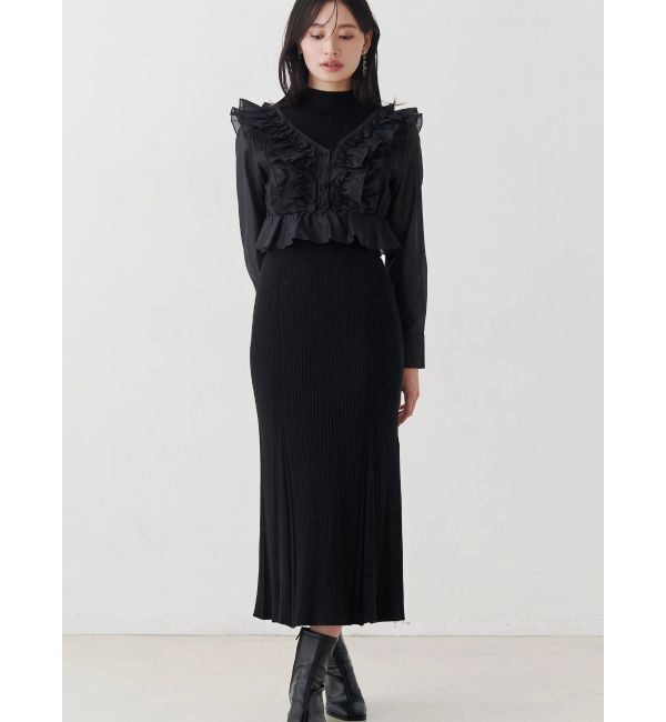 MERCURYDUO「異素材ドッキングラッフルニットワンピース」|ワンピース|