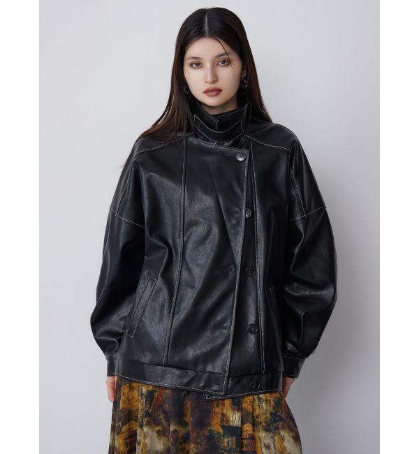MURUA「スタンドネックフェイクレザージャケット」|ブルゾン・スタジャン|