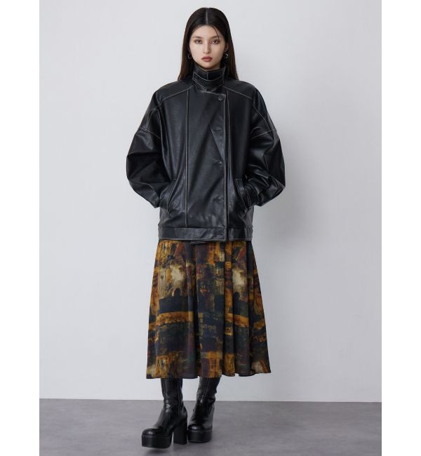 MURUA「スタンドネックフェイクレザージャケット」|ブルゾン・スタジャン|