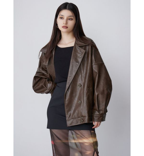 MURUA「スタンドネックフェイクレザージャケット」|ブルゾン・スタジャン|