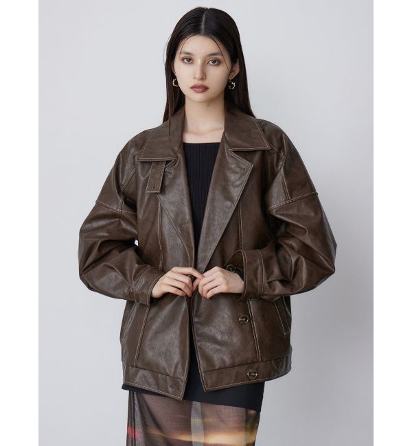 MURUA「スタンドネックフェイクレザージャケット」|ブルゾン・スタジャン|