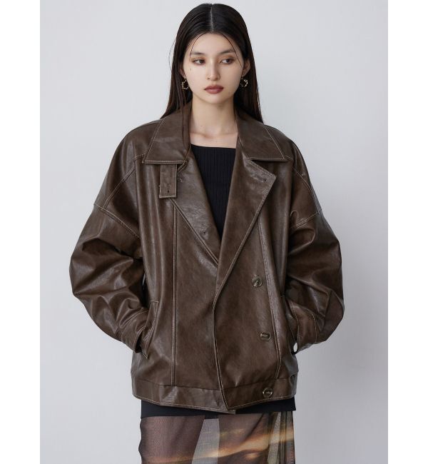 MURUA「スタンドネックフェイクレザージャケット」|ブルゾン・スタジャン|