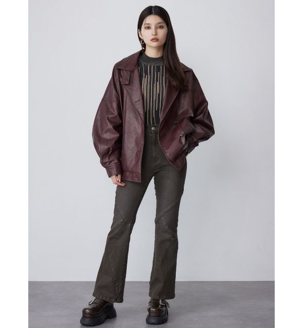 MURUA「スタンドネックフェイクレザージャケット」|ブルゾン・スタジャン|
