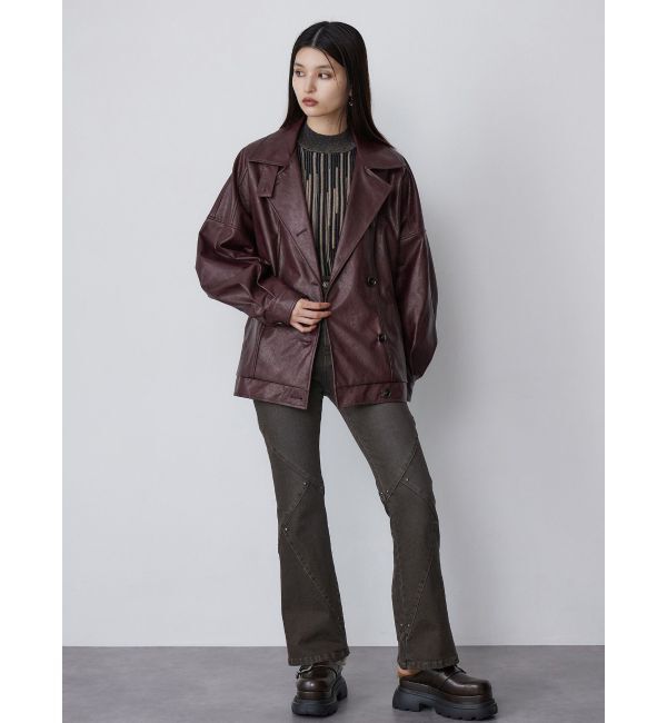 MURUA「スタンドネックフェイクレザージャケット」|ブルゾン・スタジャン|