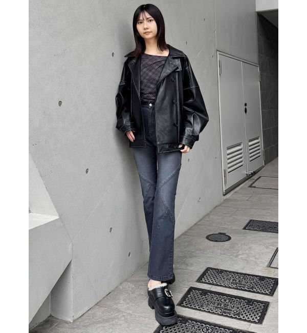 MURUA「スタンドネックフェイクレザージャケット」|ブルゾン・スタジャン|