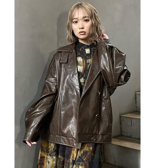 MURUA「スタンドネックフェイクレザージャケット」|ブルゾン・スタジャン|