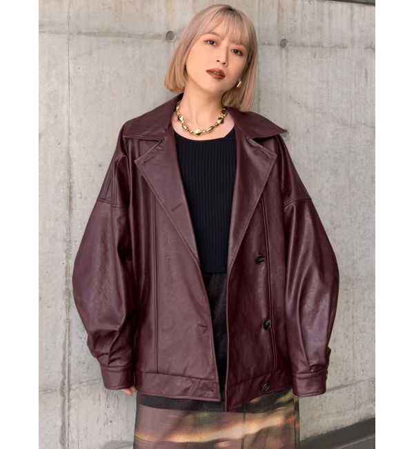 MURUA「スタンドネックフェイクレザージャケット」|ブルゾン・スタジャン|