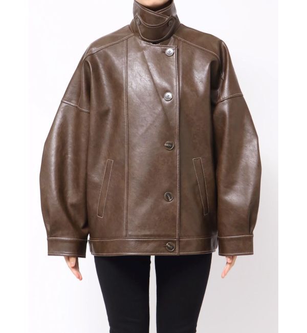 MURUA「スタンドネックフェイクレザージャケット」|ブルゾン・スタジャン|