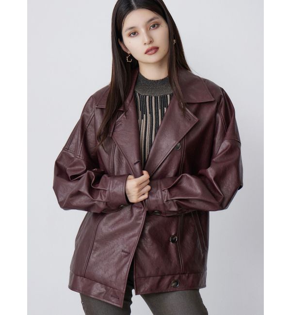MURUA「スタンドネックフェイクレザージャケット」|ブルゾン・スタジャン|ボルドー