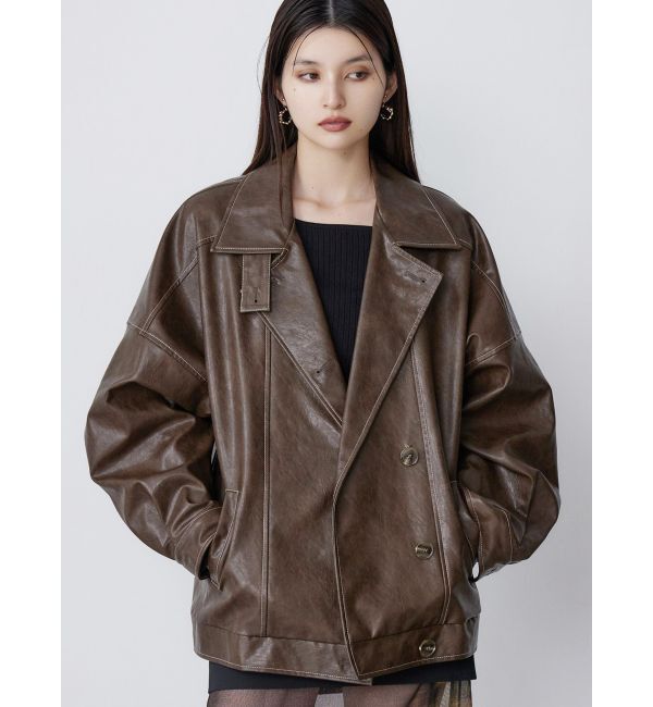 MURUA「スタンドネックフェイクレザージャケット」|ブルゾン・スタジャン|ブラウン