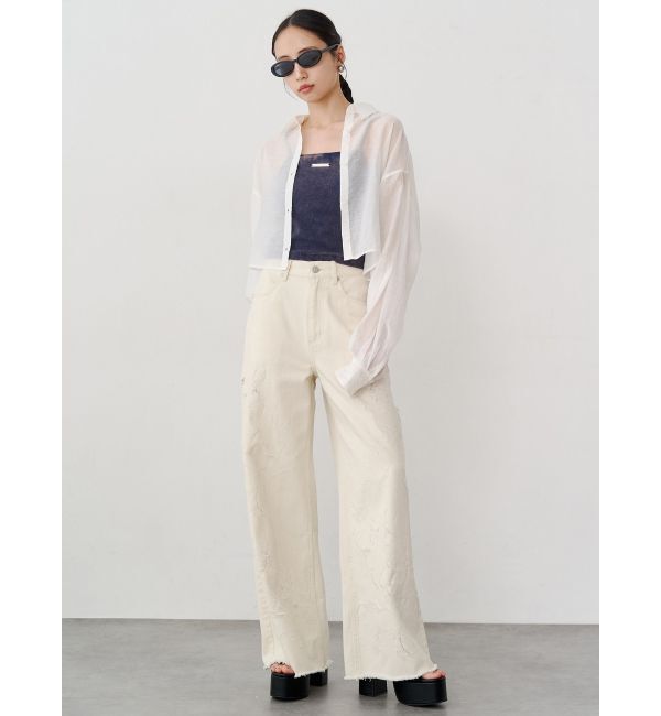 MURUA「ダメージフラワーワイドデニム」|デニム|