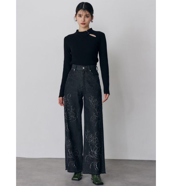 MURUA「ダメージフラワーワイドデニム」|デニム|