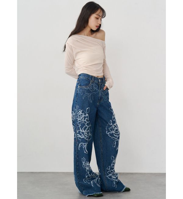 MURUA「ダメージフラワーワイドデニム」|デニム|