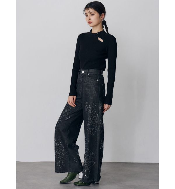 MURUA「ダメージフラワーワイドデニム」|デニム|