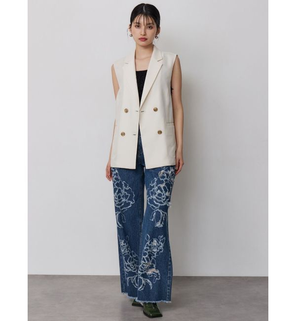 MURUA「ダメージフラワーワイドデニム」|デニム|