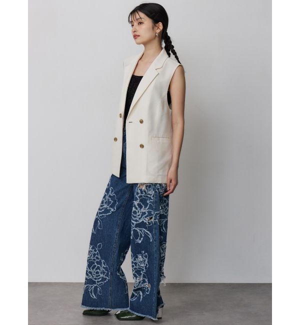 MURUA「ダメージフラワーワイドデニム」|デニム|