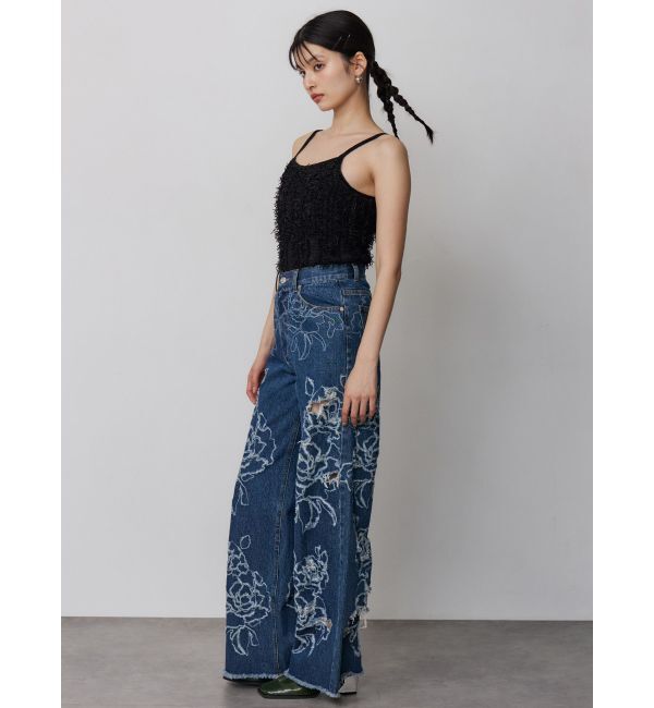MURUA「ダメージフラワーワイドデニム」|デニム|