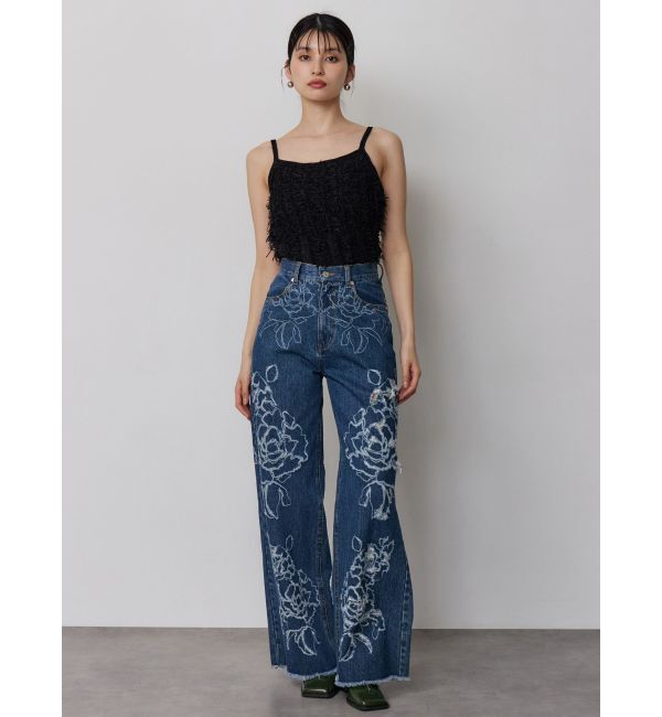 MURUA「ダメージフラワーワイドデニム」|デニム|