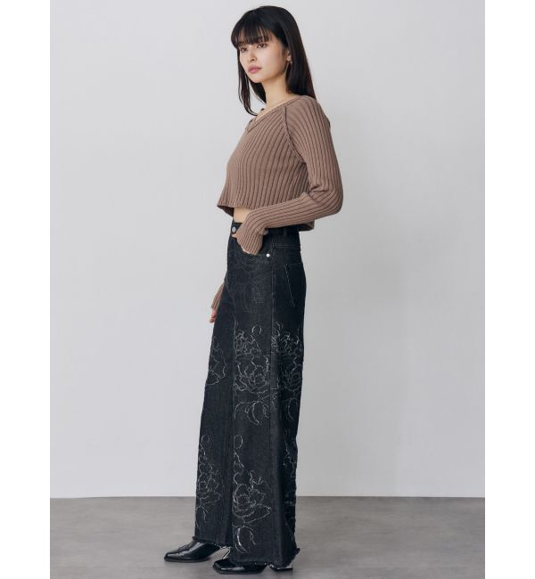 MURUA「ダメージフラワーワイドデニム」|デニム|