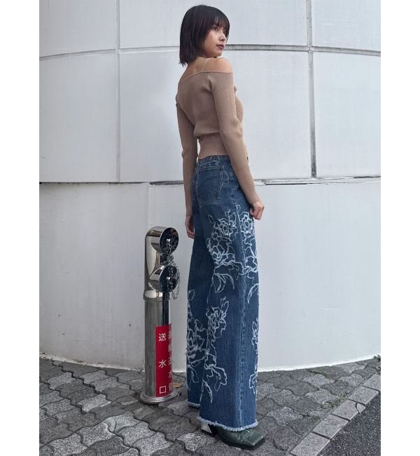 MURUA「ダメージフラワーワイドデニム」|デニム|