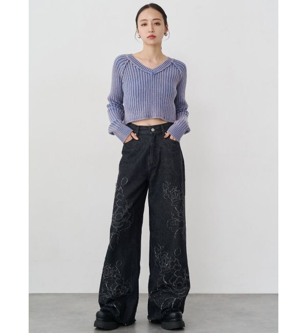MURUA「ダメージフラワーワイドデニム」|デニム|