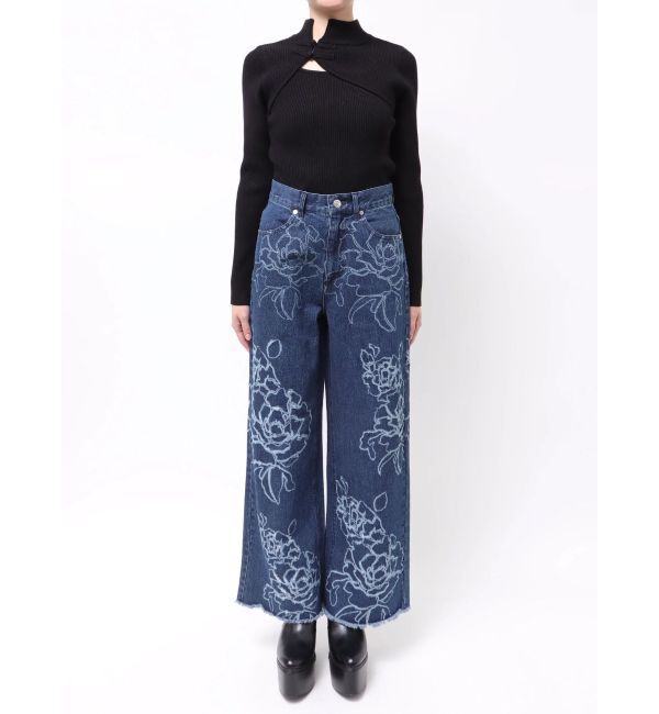 MURUA「ダメージフラワーワイドデニム」|デニム|