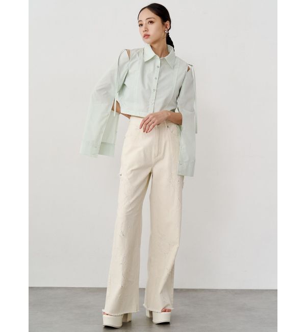 MURUA「ダメージフラワーワイドデニム」|デニム|