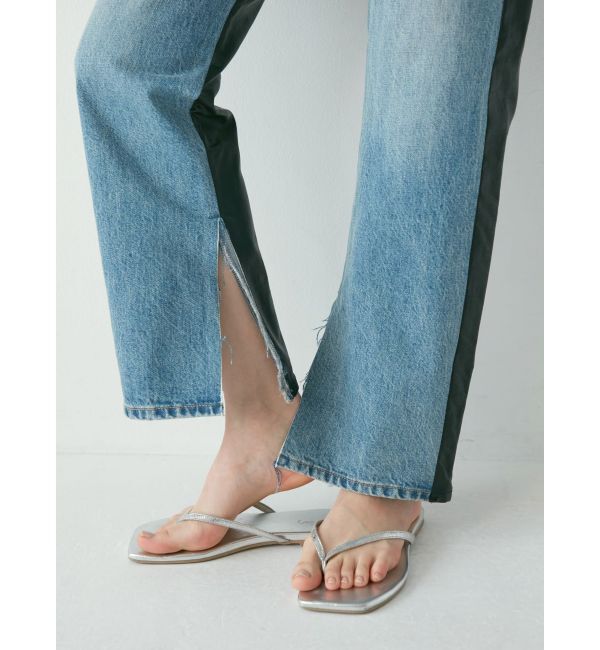 Ungrid「フェイクレザードッキングデニム」|デニム|