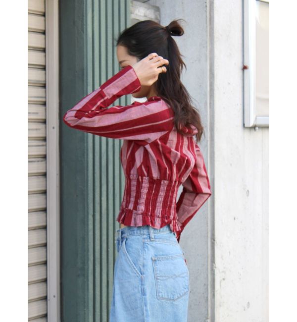 Ungrid「シャーリングデザインストライプブラウス」|シャツ・ブラウス|