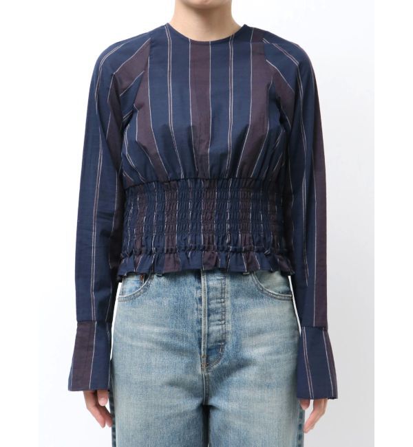 Ungrid「シャーリングデザインストライプブラウス」|シャツ・ブラウス|