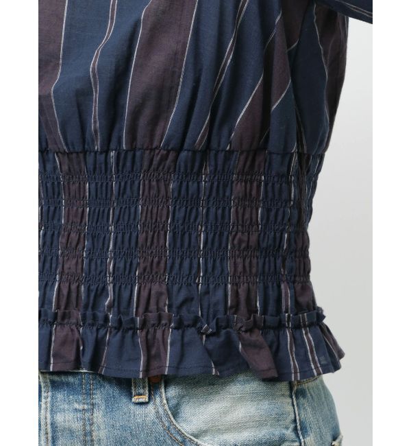 Ungrid「シャーリングデザインストライプブラウス」|シャツ・ブラウス|